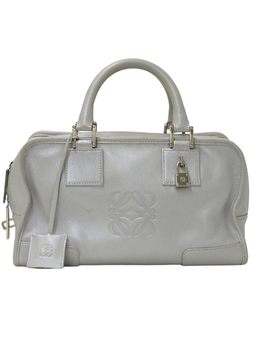 Loewe Bag Handbag Leather Amazona 28 Silver Business Work Everyday